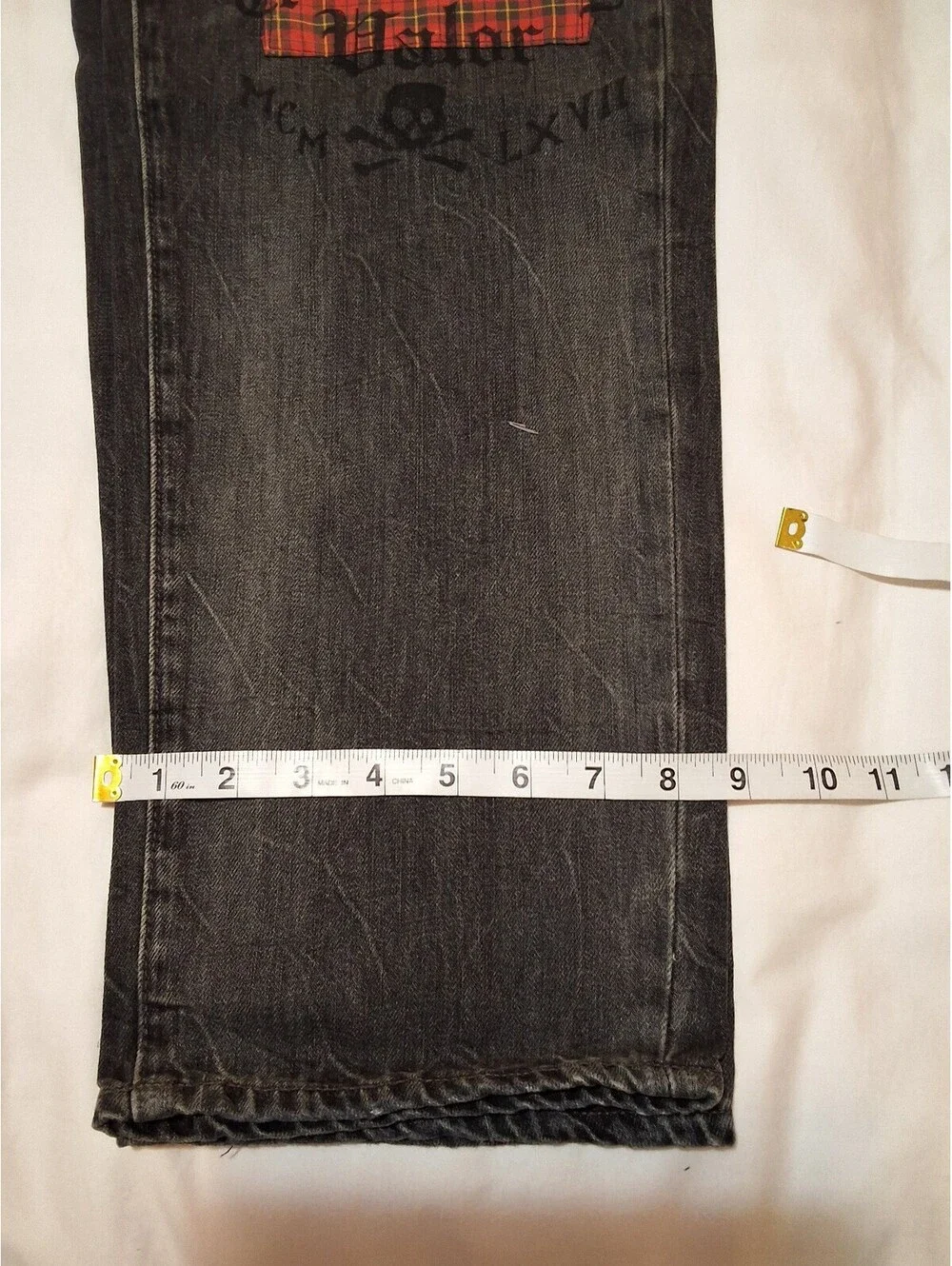 Polo Ralph Lauren Men's Distressed Black Denim Jeans with Patchwork Detail